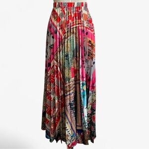 Johnny Was Amafi Patchwork Floral Pleated Maxi Skirt sz Med